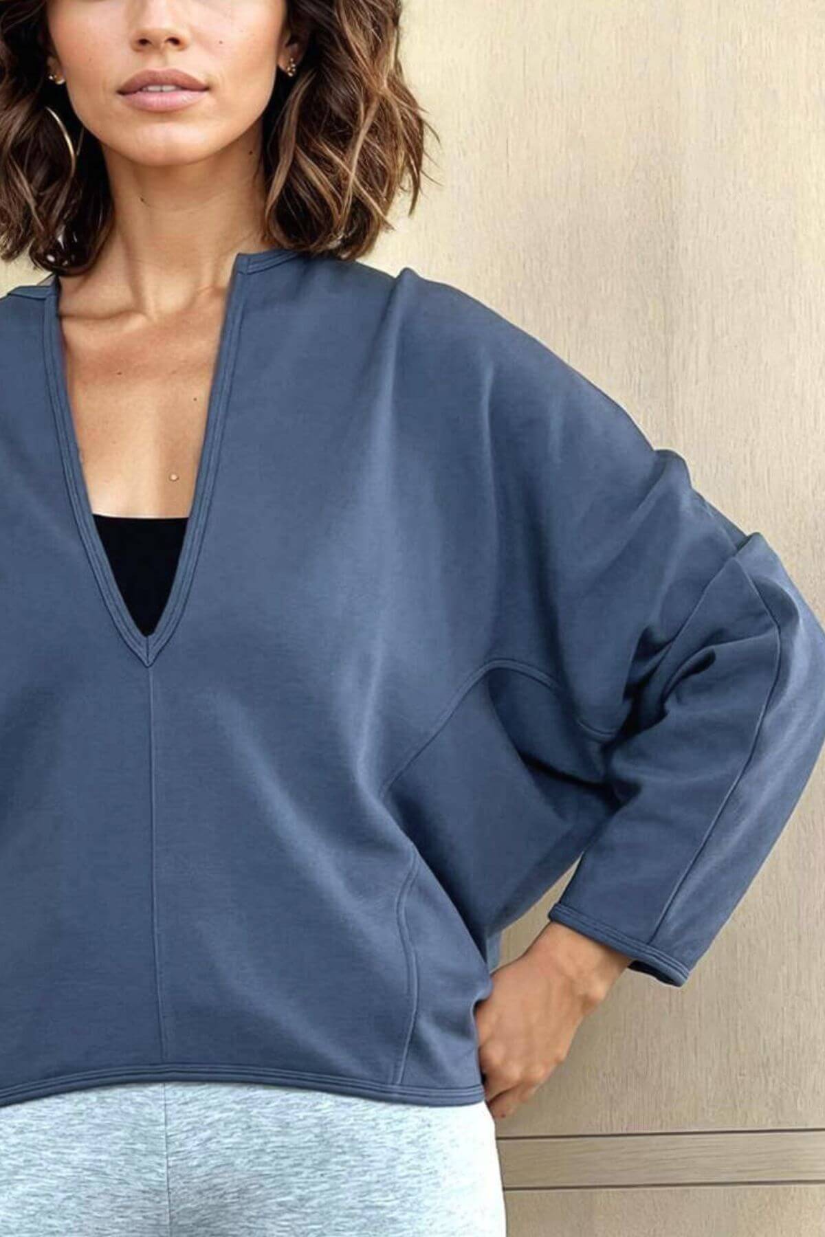 Aspen Maine Blue deep V neckline and wing sleeve detail