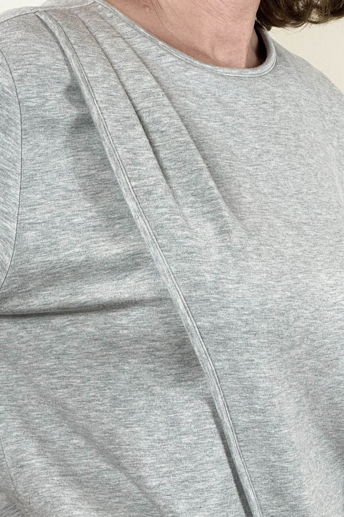 Carlotta Light Heather Gray front pleated neckline detail
