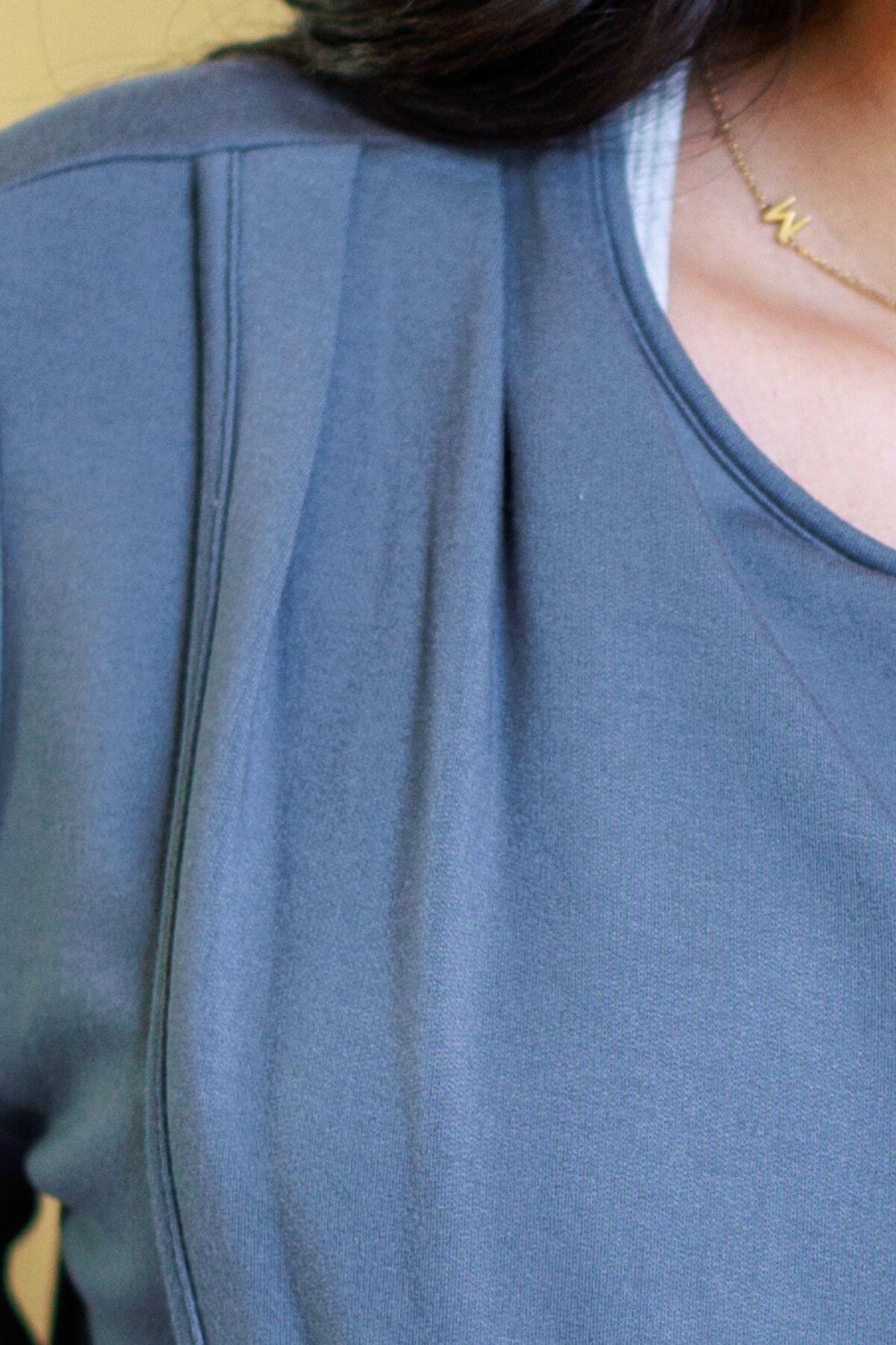 Carlotta Fleece front view pleat neckline detail