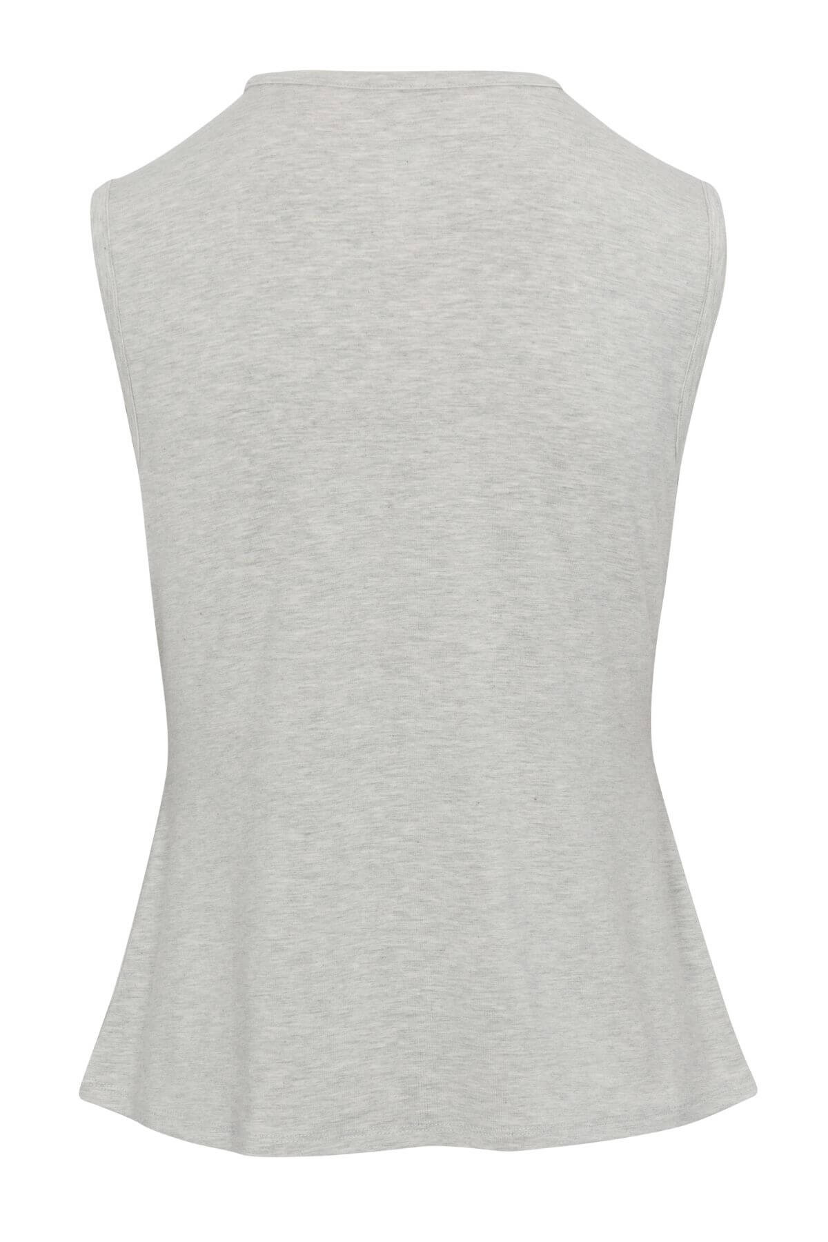 A light heather gray sleeveless tank top shown from the back, displayed on a clean white background.