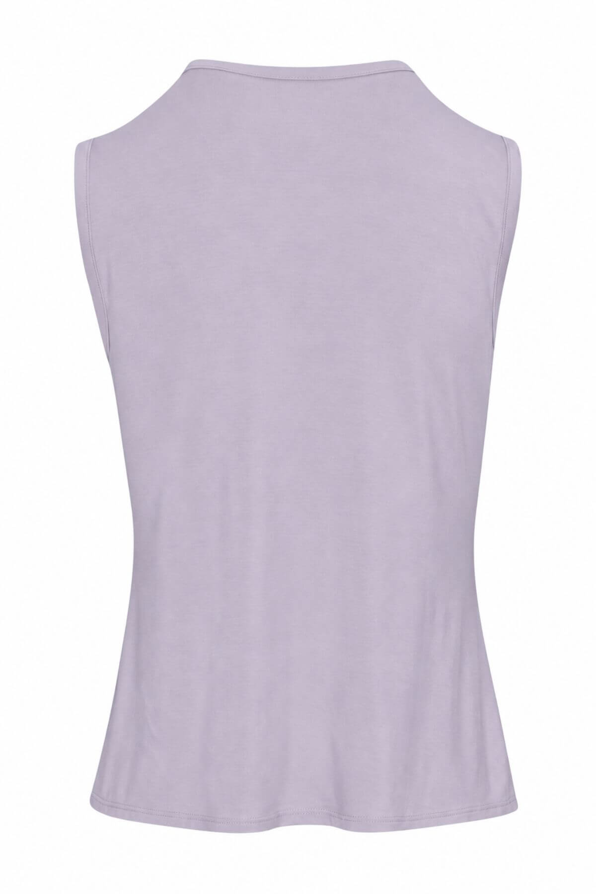 A sleeveless, scoop-neck tank top in a light lavender purple color, shown from the back against a plain white background.