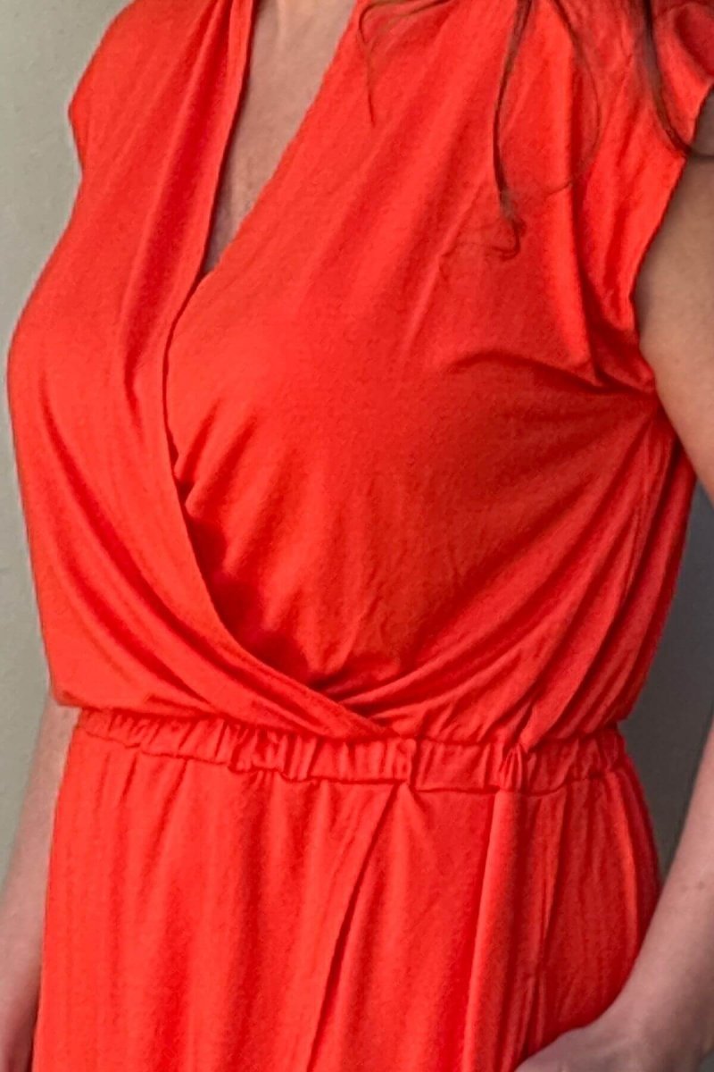 Harper Maternity & Nursing Dress - Simple Wishes - Red Flame - front view neckline detail
