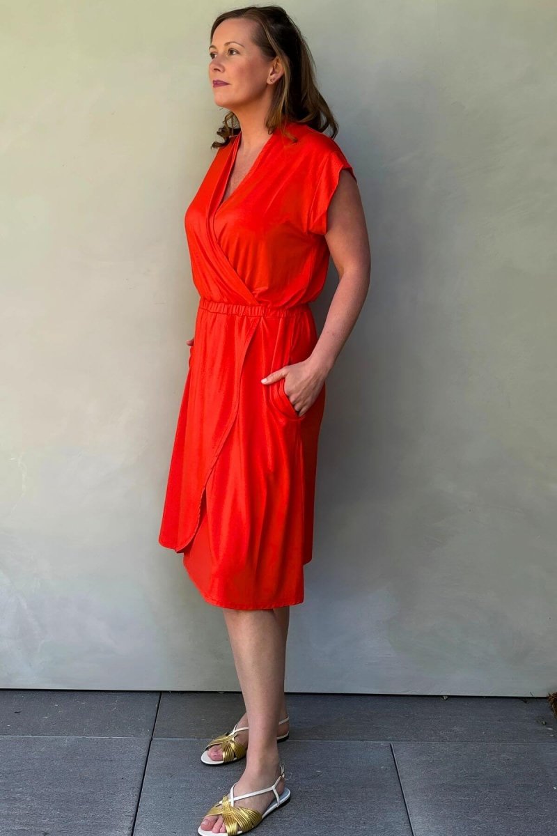Harper Maternity & Nursing Dress - Simple Wishes - Red Flame - front view full body