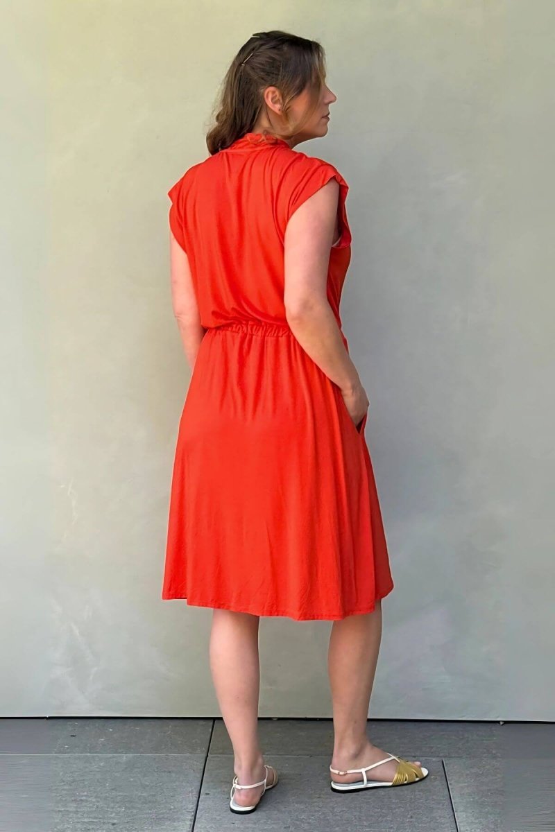 Harper Maternity & Nursing Dress - Simple Wishes - Red Flame - back view full body