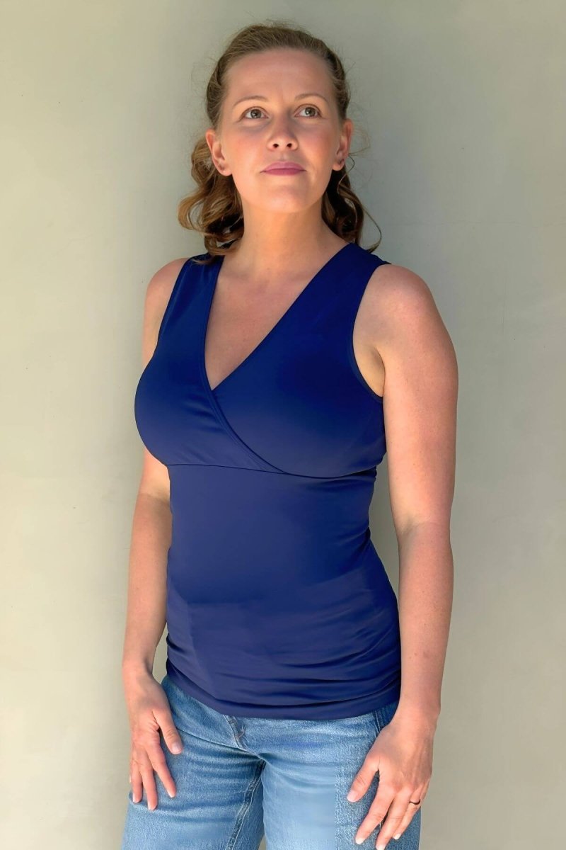 Simple Nursing Tank Indigo Untucked front image