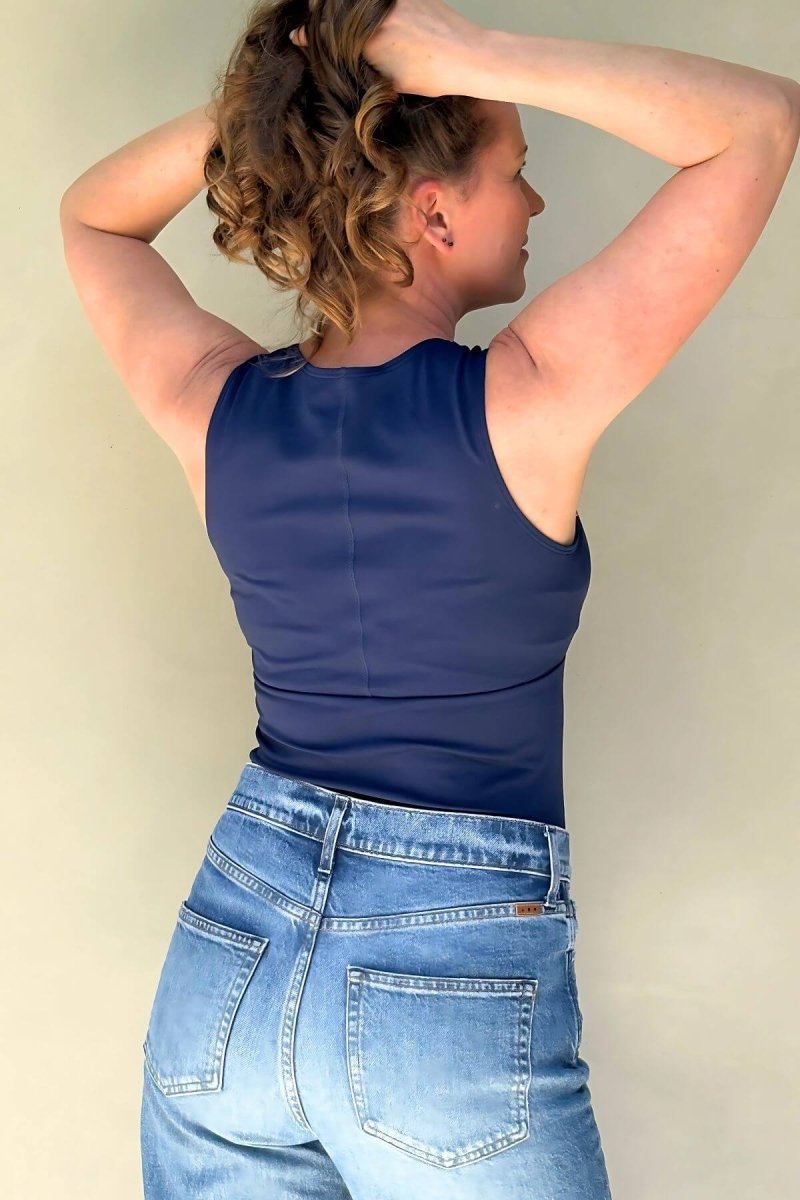 Simple Nursing Tank Indigo back view tucked in