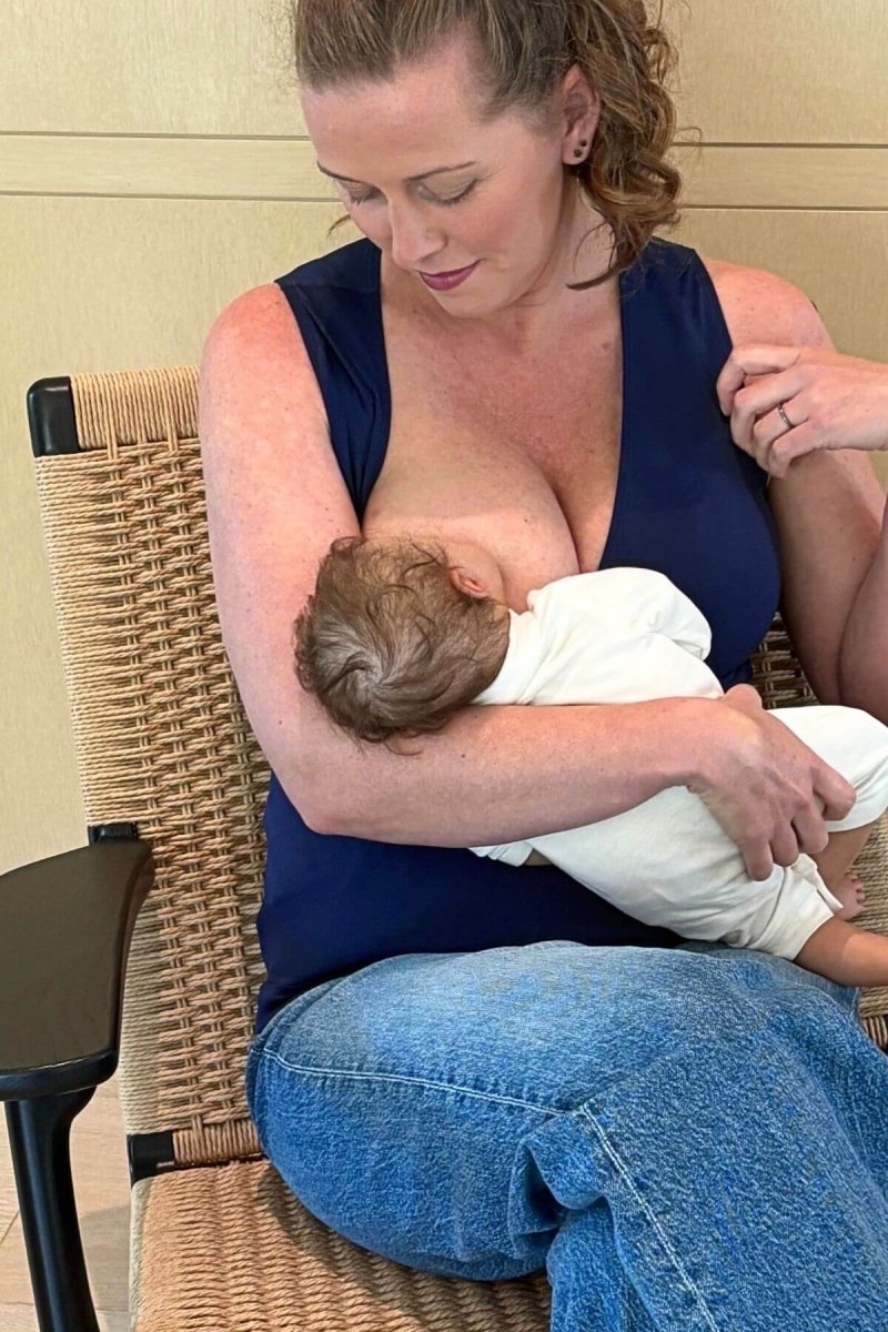 Simple Nursing Tank Indigo seated lifestyle