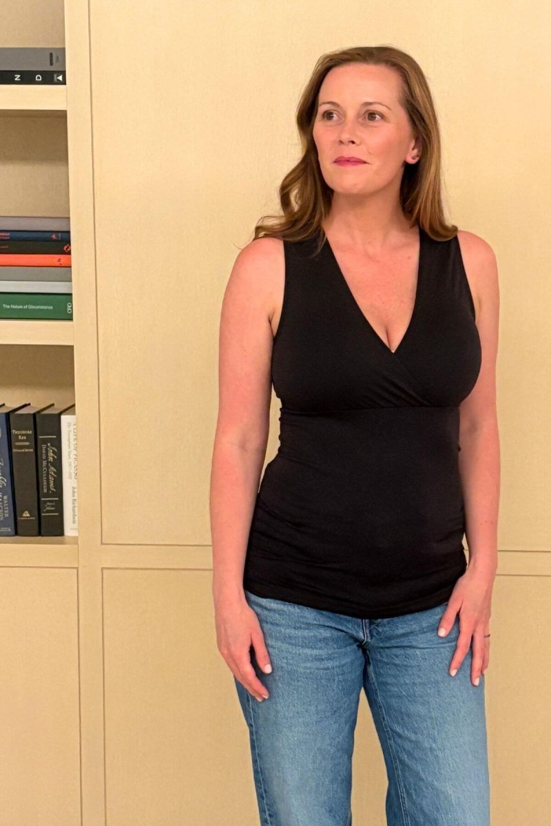 Simple Nursing Tank Midnight standing front view untucked