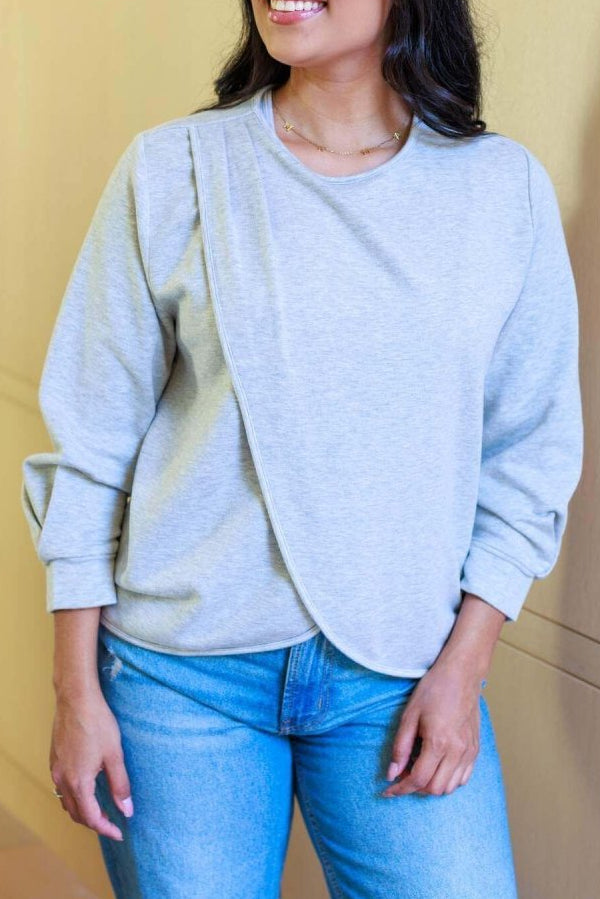 Carlotta Fleece Nursing Top - Light Heather Gray - Simple Wishes