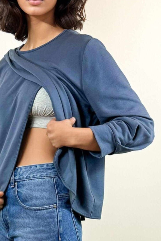Carlotta Fleece Nursing Top - Maine Blue - Simple Wishes