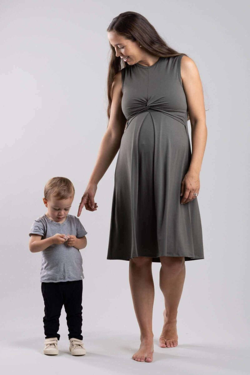 Debra Maternity & Nursing Dress - Olive Green - Simple Wishes