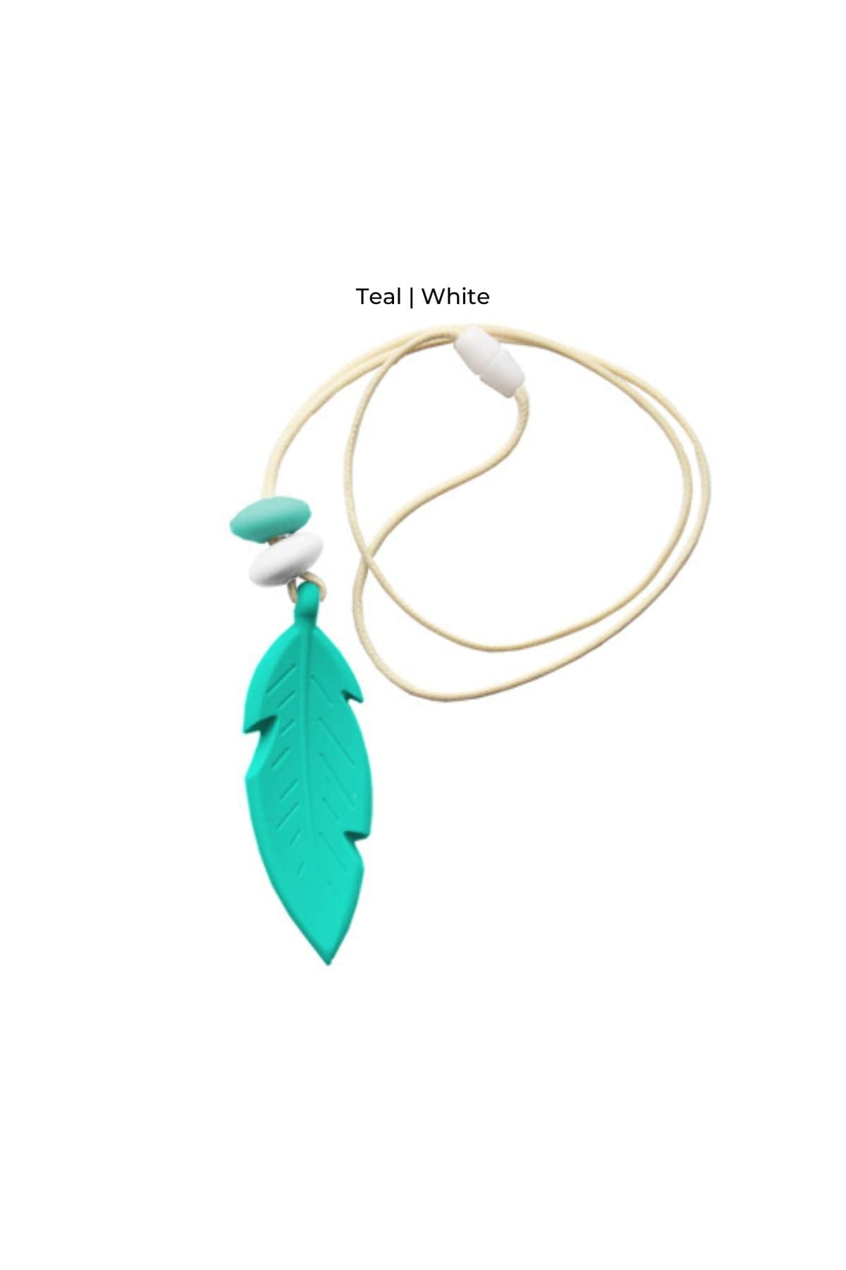 Feather Teething Pendant - Teal & White - Simple Wishes