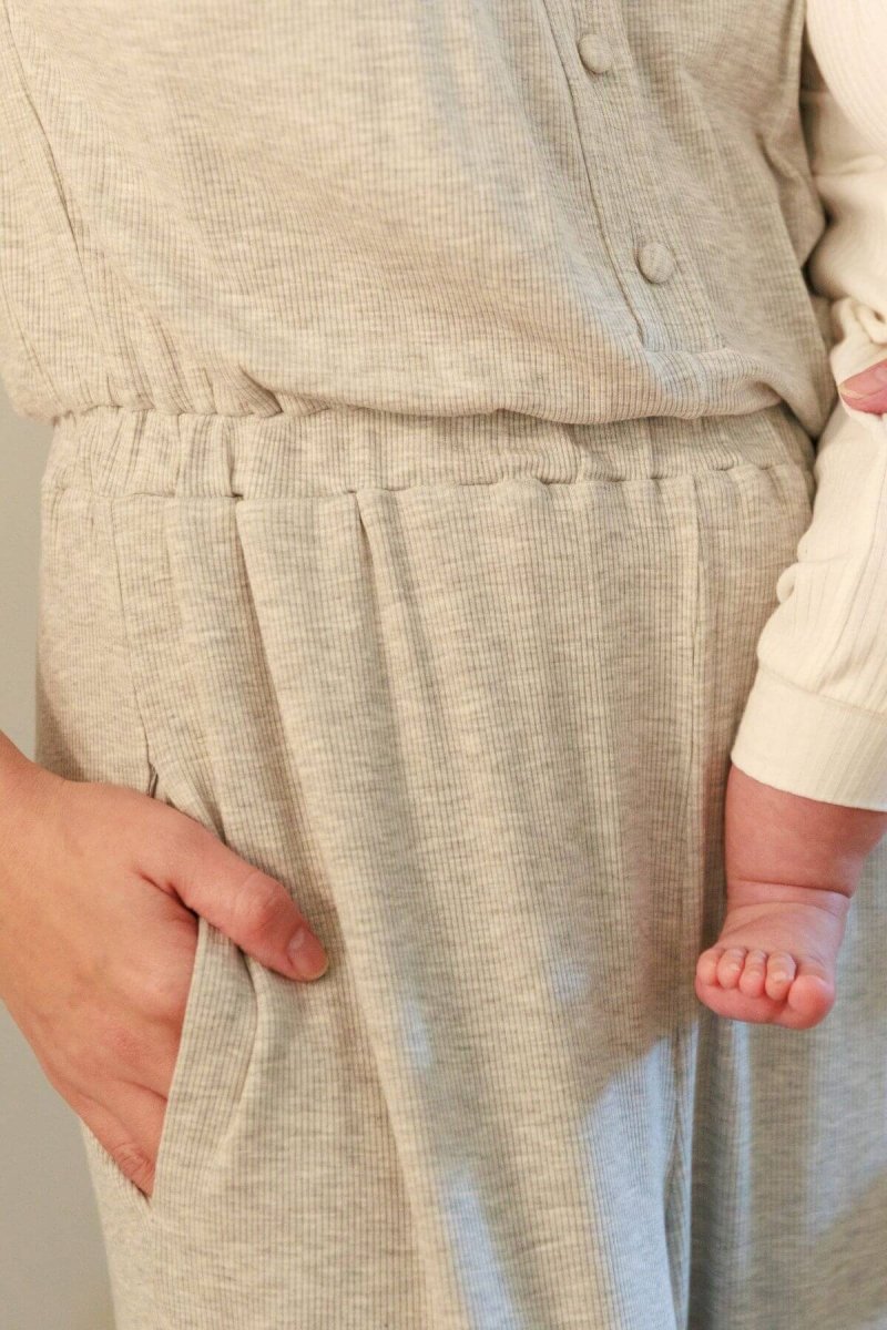 Grace Ribbed Nursing Jumpsuit - Light Heather Gray - Simple Wishes