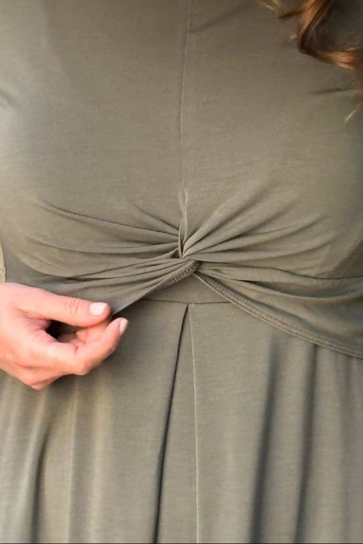 Liv Maternity & Nursing Dress - Olive Green - Simple Wishes - Knot Front Detail Close-Up