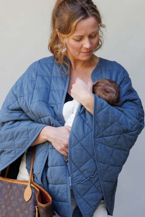 Scarlett Quilted Nursing Cover Poncho - Bluestone - Simple Wishes