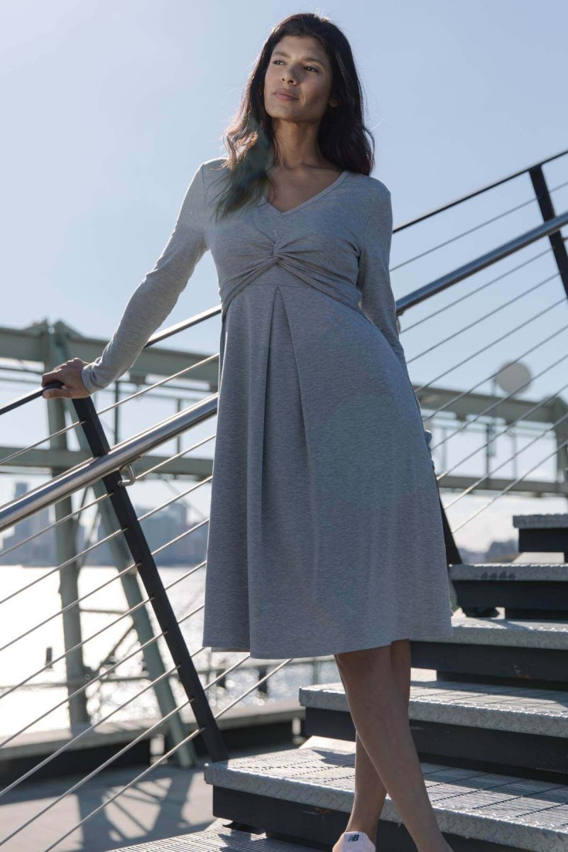 Sofia Maternity & Nursing Dress - Light Heather Gray - Simple Wishes