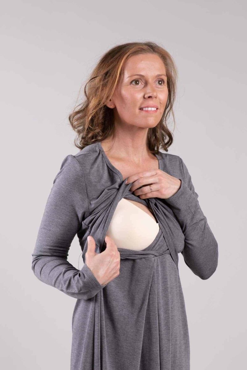Sofia Maternity & Nursing Dress - Dark Heather Gray - Simple Wishes