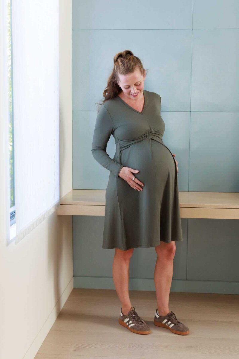 Sofia Maternity & Nursing Dress - Olive Green - Simple Wishes