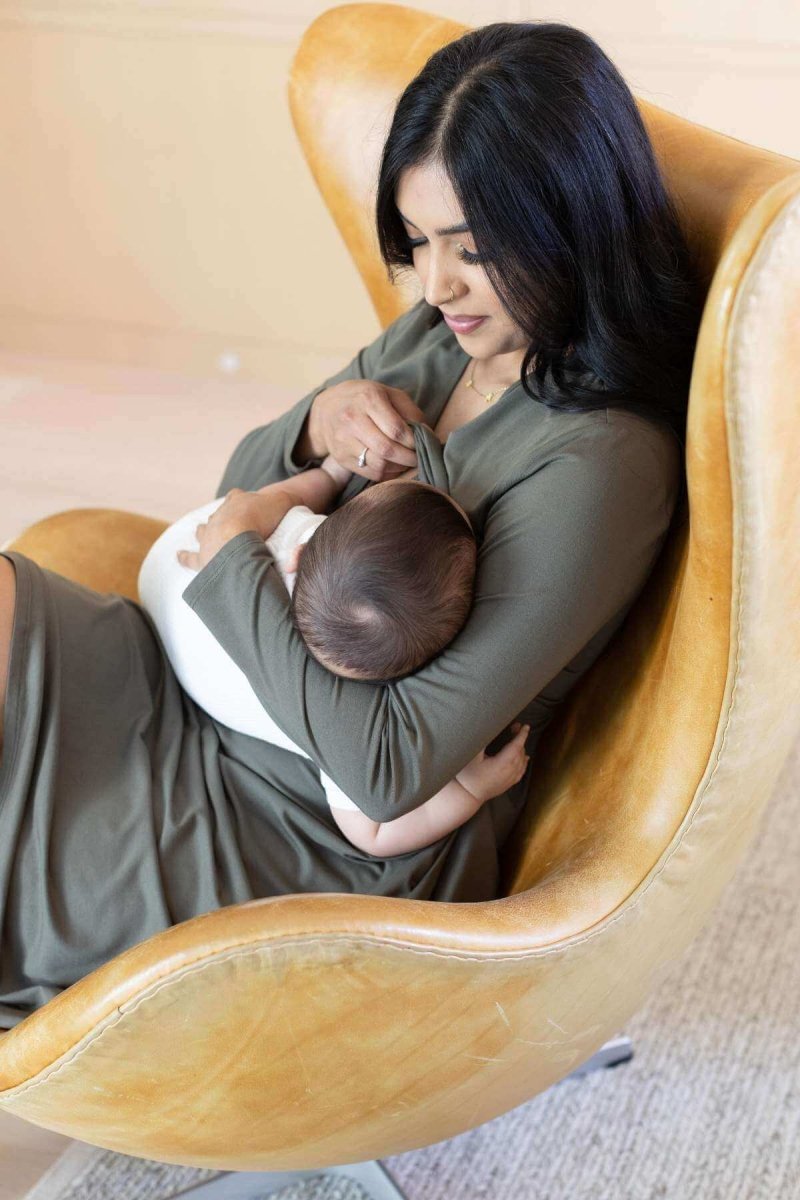 Sofia Maternity & Nursing Dress - Olive Green - Simple Wishes