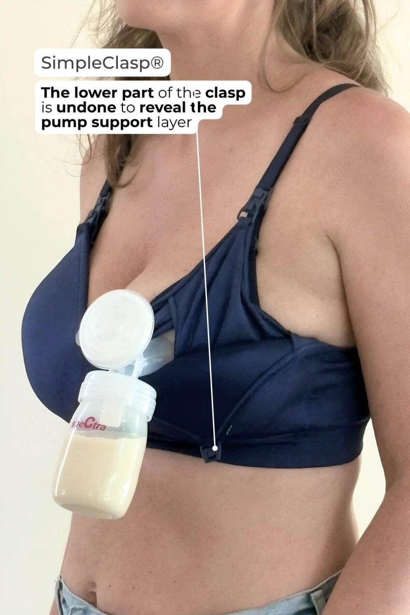 SuperMom® Silhouette Hands - Free Pumping & Nursing Bra | Indigo - XS - Petite Cup - Simple Wishes