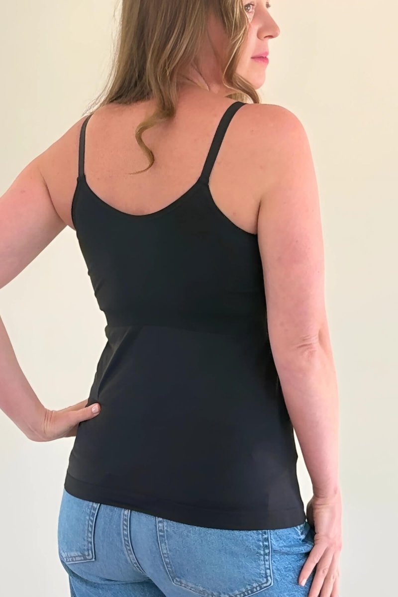 SuperMom® Silhouette Nursing & Pumping Seamless Tank - Simple Wishes - back view in color midnight