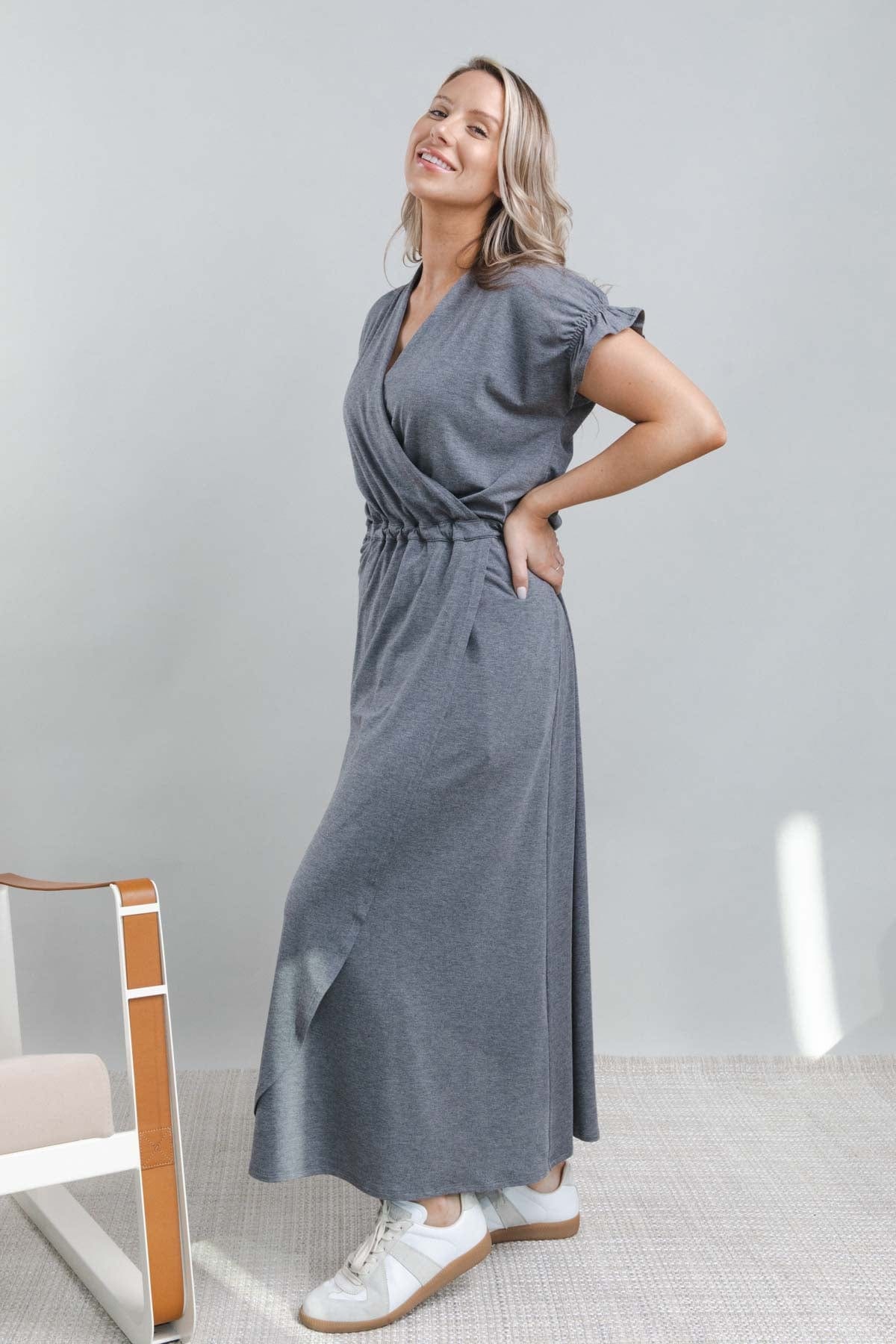 Vivian Nursing Dress Dark Heather Gray