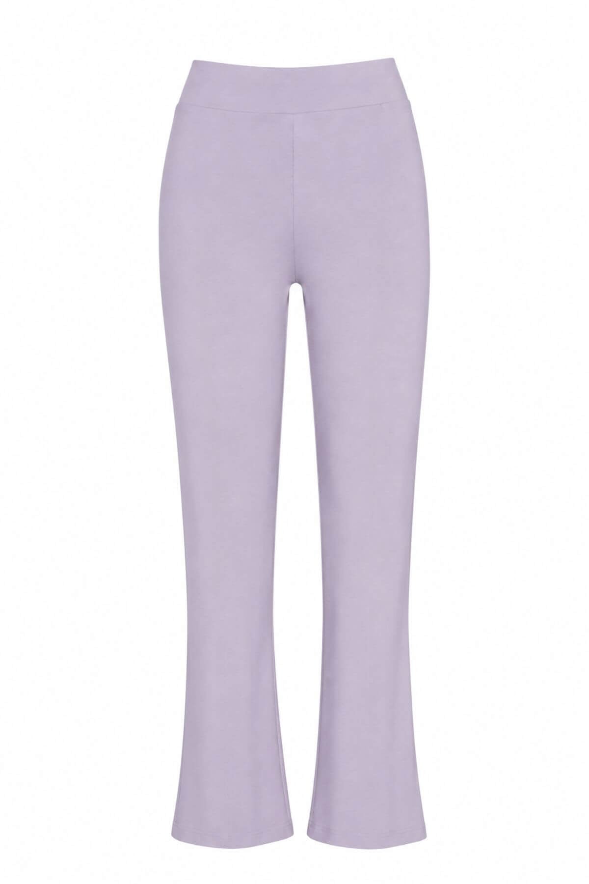 Light purple cropped flare pants shown on a plain white background.