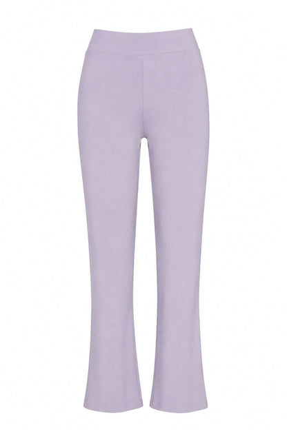 Light purple cropped flare pants shown on a plain white background.