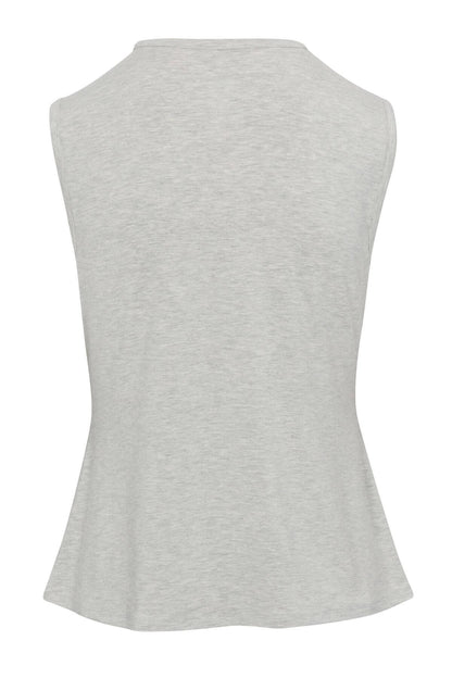 A light heather gray sleeveless tank top shown from the back, displayed on a clean white background.
