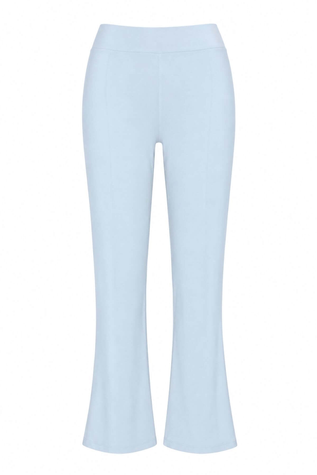 Light blue wide-leg cropped pants shown flat against a solid white background 