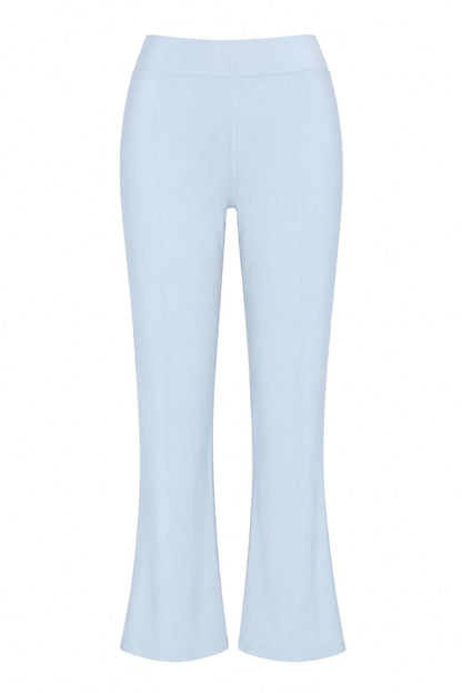 Light blue wide-leg cropped pants shown flat against a solid white background 