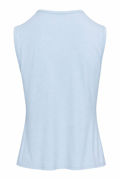 A light blue sleeveless tank top shown from the back, photographed against a plain white background.