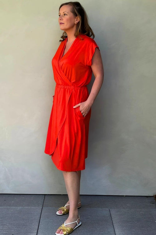Harper Maternity & Nursing Dress  - Simple Wishes - Red Flame - front view full body#color_red-flame