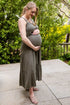 Lark Maternity and Nursing Dress in Olive Green front view pregnant model standing
