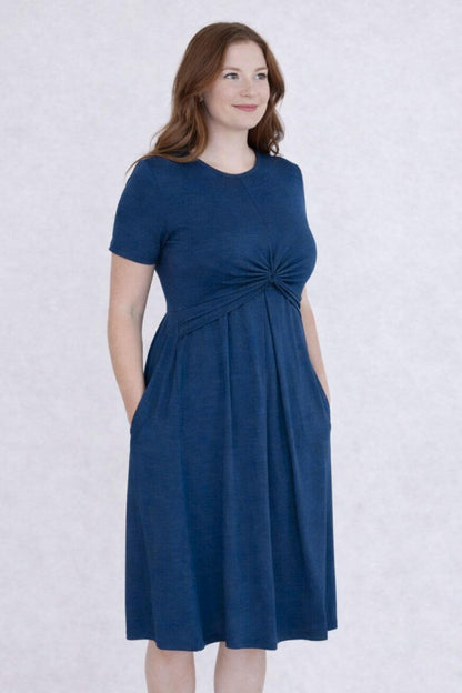 denim nursing dress Angel Maternity Livie Reversible Maternity Denim Dress in Washed Blue