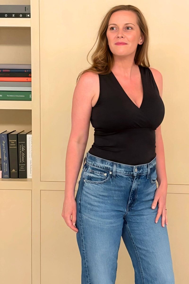 Simple Nursing Tank Midnight standing front view tucked in