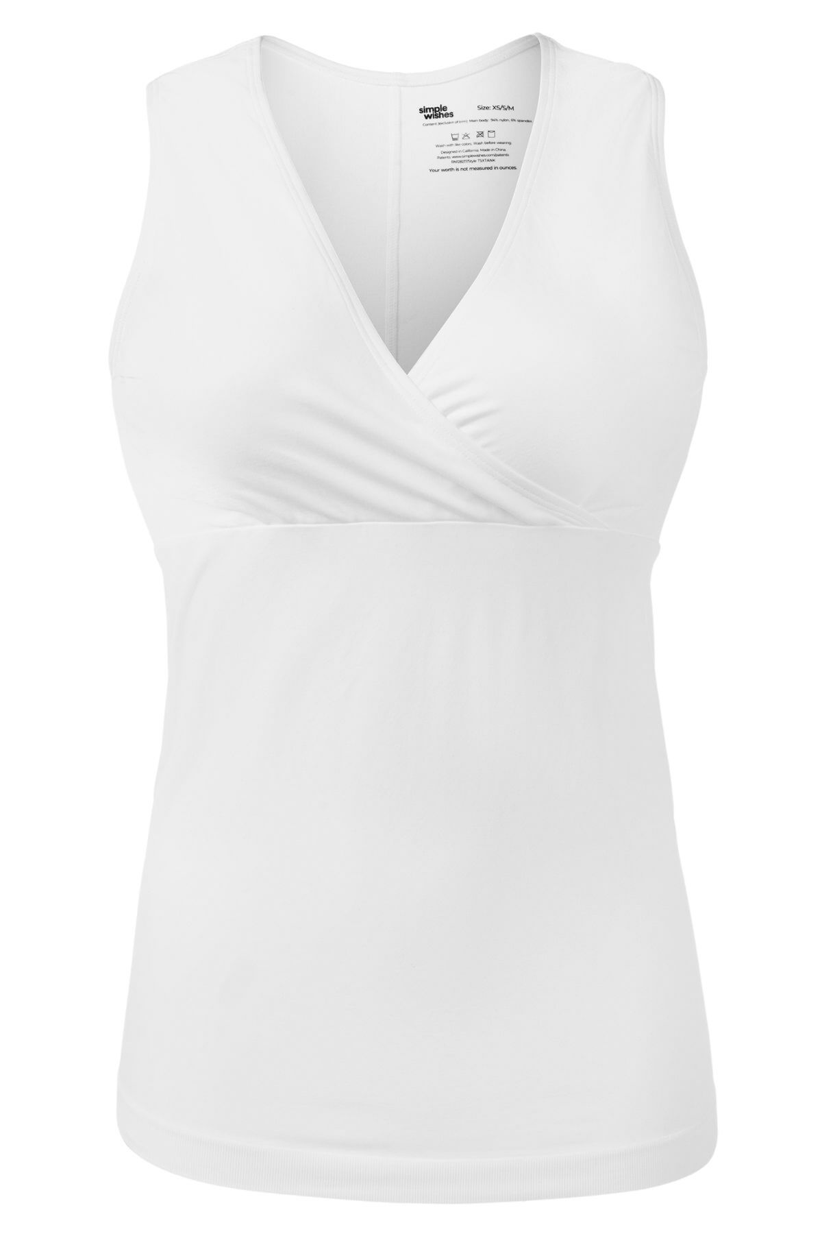A white sleeveless V-neck tank top with a crossover wrap-style front, shown on a plain white background.