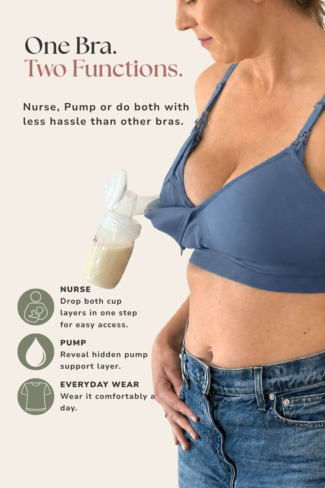 SuperMom® Silhouette Hands-Free Pumping &amp; Nursing Bra | Maine Blue