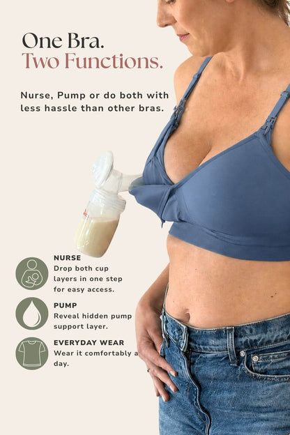 SuperMom® Silhouette Hands-Free Pumping &amp; Nursing Bra | Maine Blue