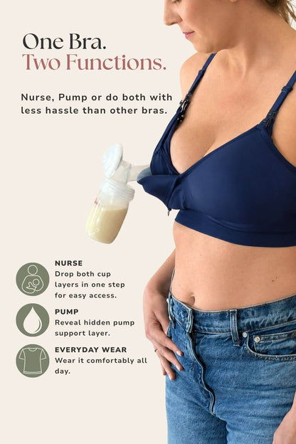 SuperMom® Silhouette Hands-Free Pumping &amp; Nursing Bra | Indigo