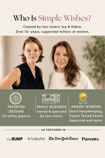 Promotional graphic for Simple Wishes, featuring a photo of two women with the headline &