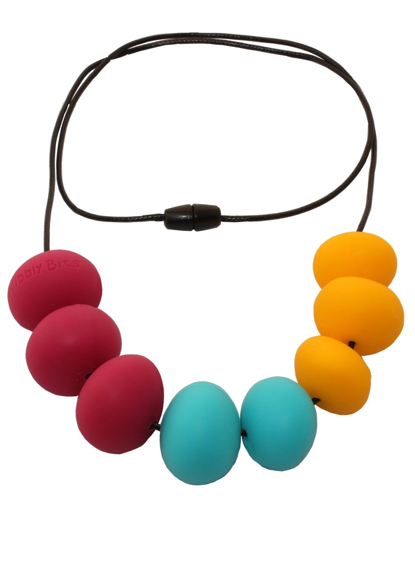 Abacus Teething Necklace - Maroon Yellow Teal - Simple Wishes