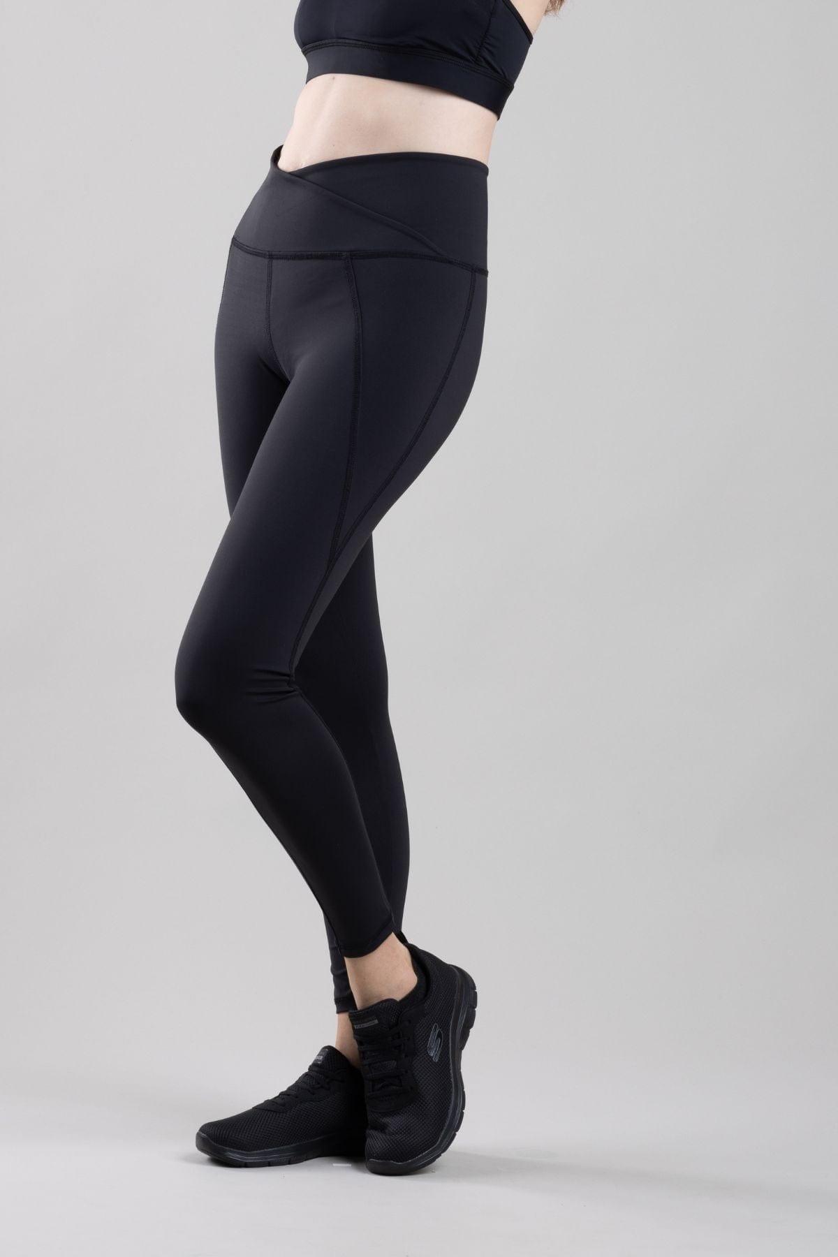 Active Maternity &amp; Postpartum Legging with Mesh Pocket in Black front view lower body