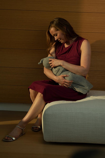 Debra Nursing Dress in Sangria lifestyle breastfeeding baby