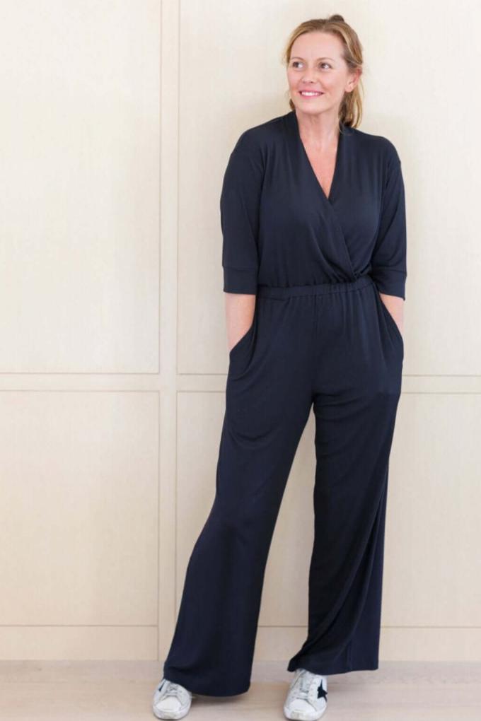 Emma Ribbed Nursing Jumpsuit - Midnight - Simple Wishes