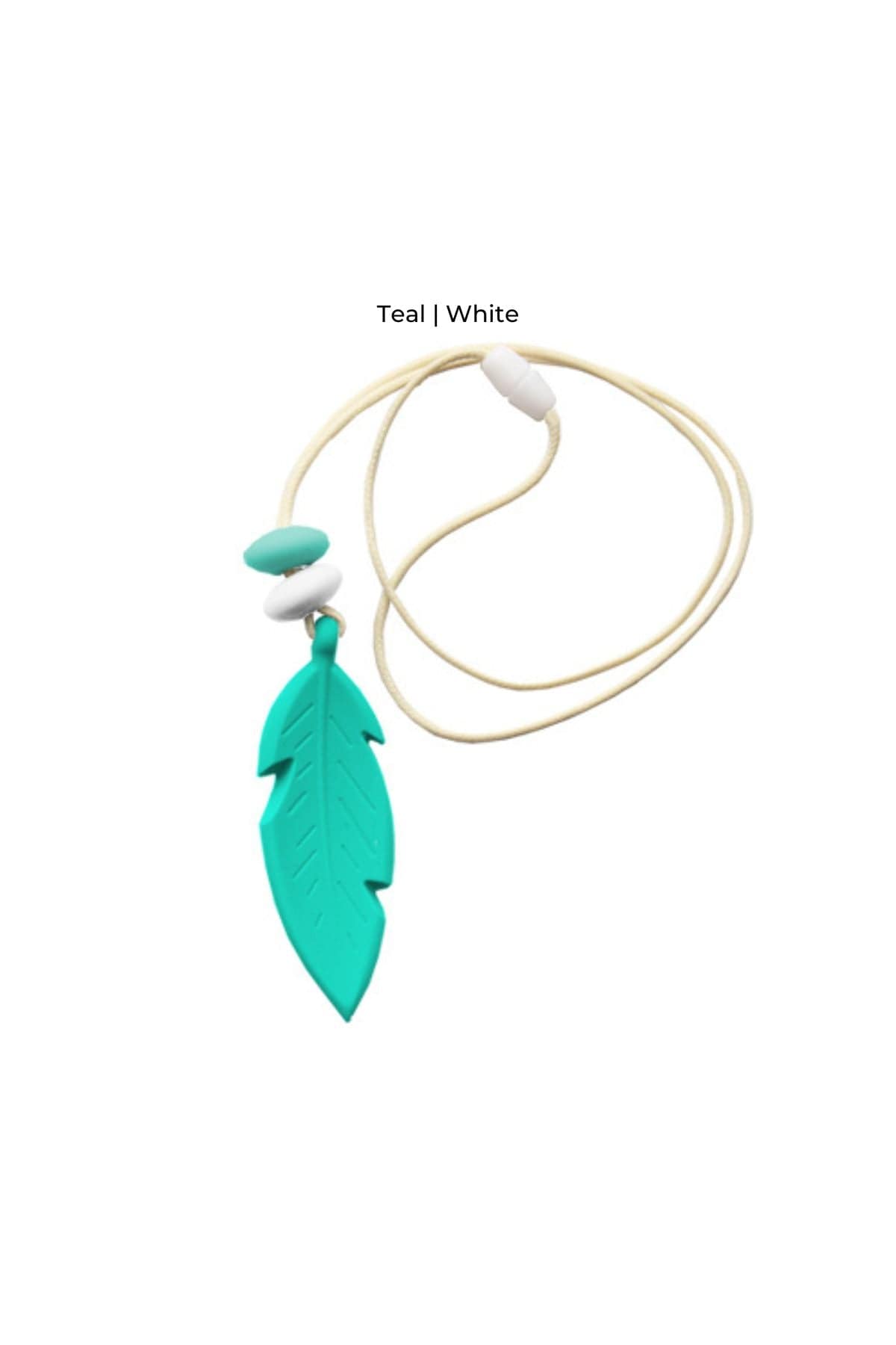 Feather Teething Pendant - Teal &amp; White - Simple Wishes