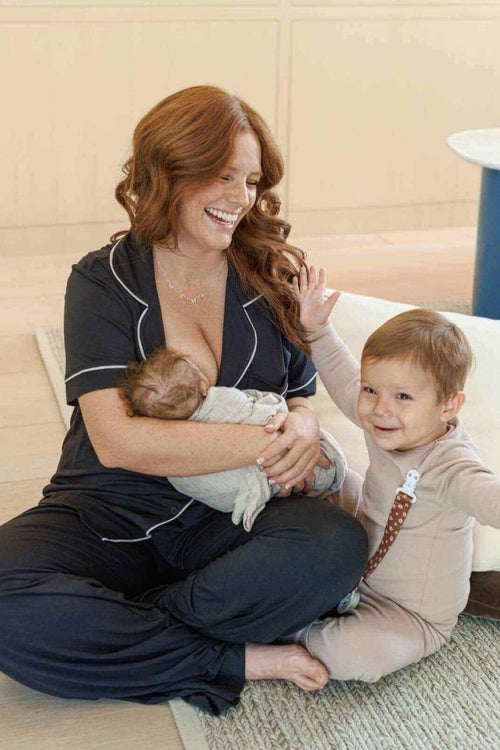 Julia Ribbed Short Sleeve Pajama Set - Midnight - Simple Wishes#color_midnight