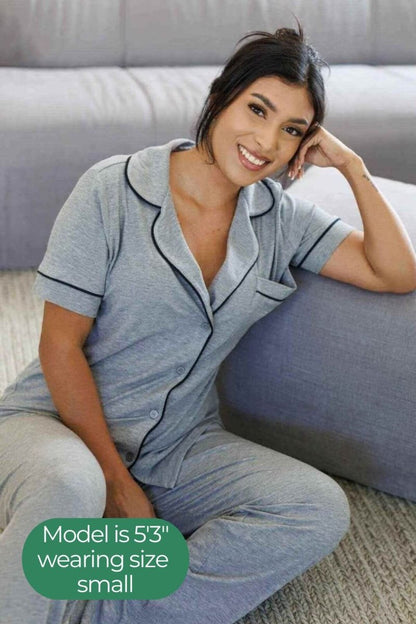 Julia Ribbed Short Sleeve Pajama Set - Dark Heather Gray - Simple Wishes