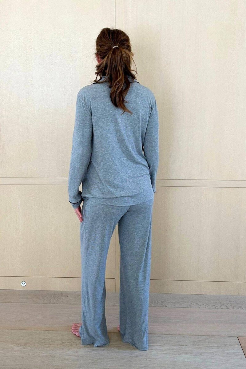 Juliette Ribbed Long Sleeve Pajama Set - Dark Heather Gray - Simple Wishes