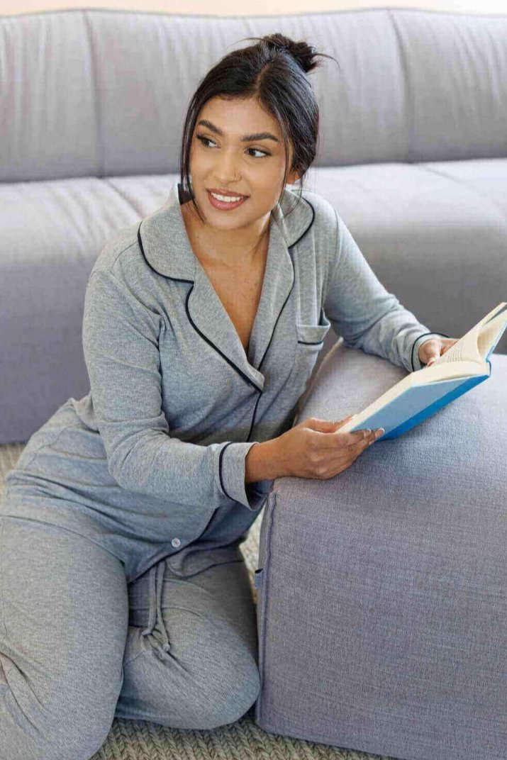 Juliette Ribbed Long Sleeve Pajama Set - Dark Heather Gray - Simple Wishes